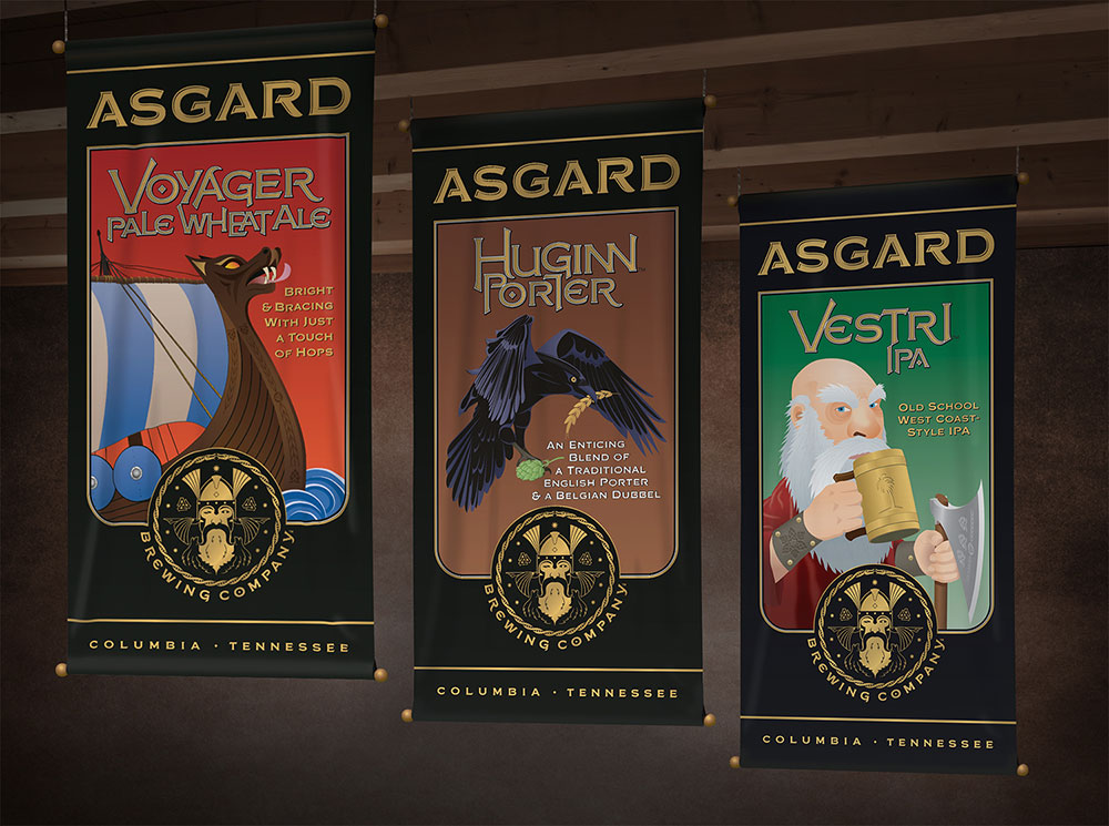 Banner for Asgard's Voyager Pale Wheat Ale, Huginn Porter, and Vestri IPA