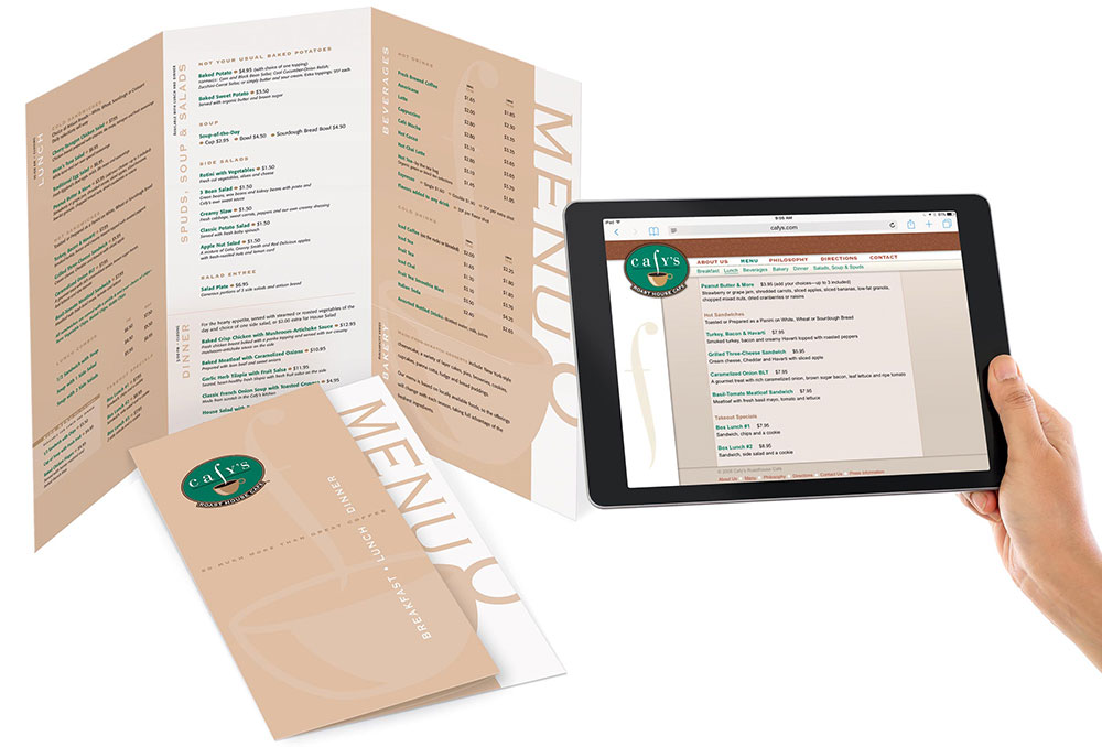 Printed menu and website